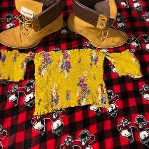 Forever 21 off shoulder floral crop top.